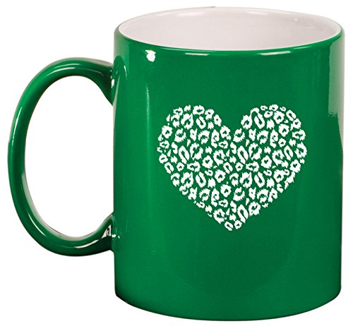 Ceramic Coffee Tea Mug Cup Leopard Print Love Heart (Green)