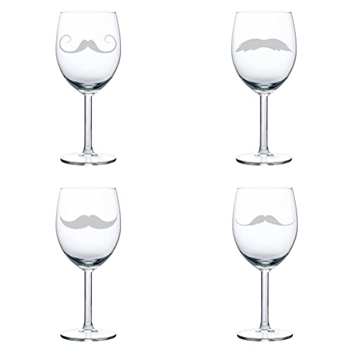 Set of 4 Wine Glass Goblet Mustache Set (10 oz),MIP