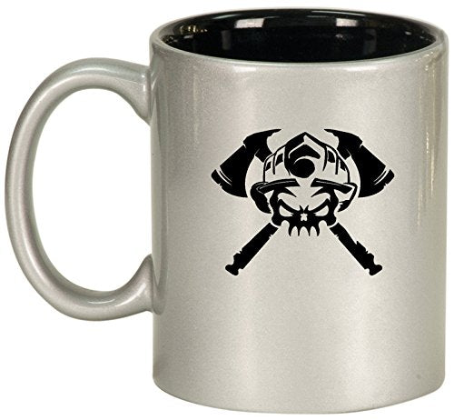 Ceramic Coffee Tea Mug Cup Firefighter Skull (Silver)