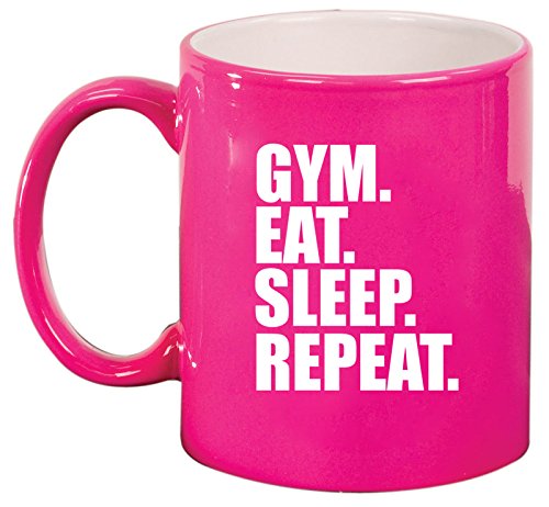 Ceramic Coffee Tea Mug Gym Eat Sleep Repeat (Pink)