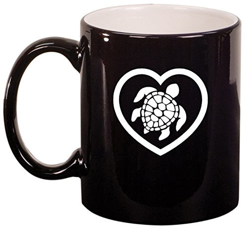 Ceramic Coffee Tea Mug Heart Turtle (Black)