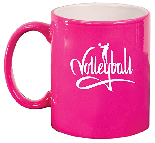 Ceramic Coffee Tea Mug Cup Volleyball Calligraphy (Pink)