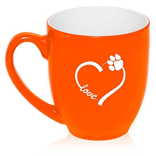 16 oz Large Bistro Mug Ceramic Coffee Tea Glass Cup Love Heart Paw Animals (Orange),MIP