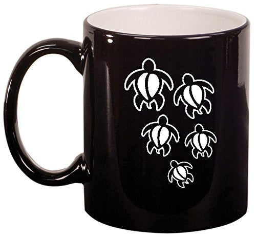 Ceramic Coffee Tea Mug Cup Swimming Turtles (Black)