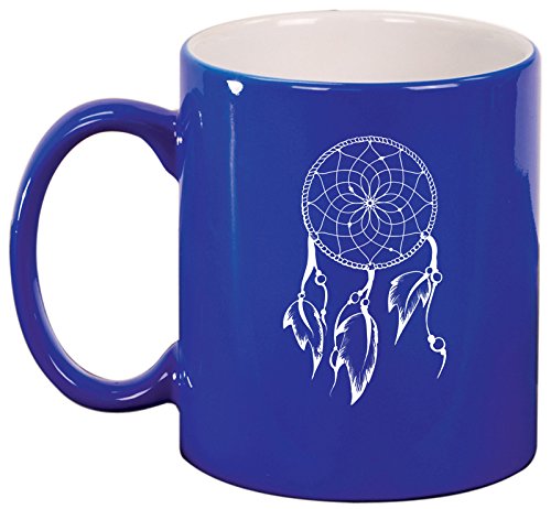 Ceramic Coffee Tea Mug Cup Dreamcatcher with Feathers (Blue)