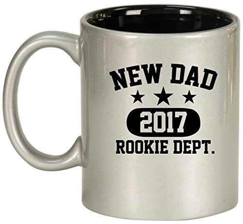 Ceramic Coffee Tea Mug Cup New Dad 2017 Father Rookie Dept (Silver)