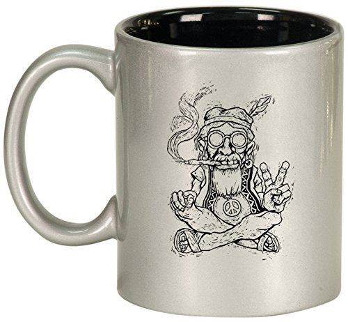 Ceramic Coffee Tea Mug Cup Hippie Smoking Pipe Peace (Silver)