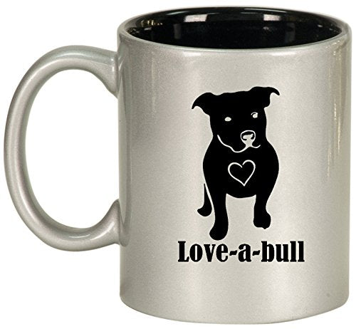 Ceramic Coffee Tea Mug Cup Love-a-bull Pitbull Love (SIlver)
