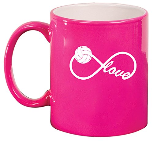 Ceramic Coffee Tea Mug Cup Infinity Infinite Love Volleyball (Pink)