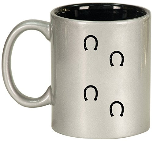 Ceramic Coffee Tea Mug Cup Horse Shoe Tracks (Silver)