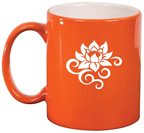 Ceramic Coffee Tea Mug Cup Lotus Flower Scroll (Orange)