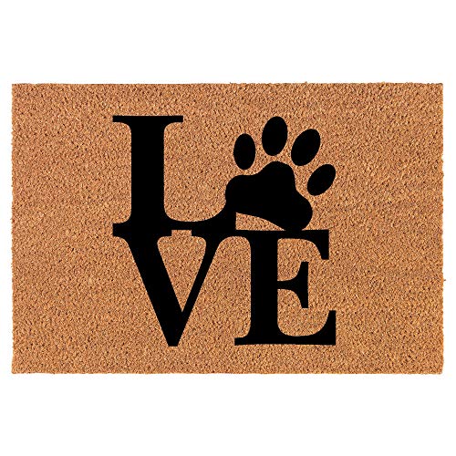 Coir Doormat Front Door Mat New Home Closing Housewarming Gift Love Paw Print (24" x 16" Small)