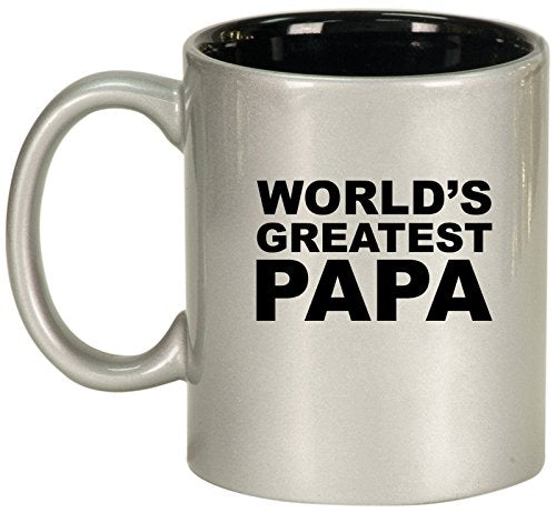 Ceramic Coffee Tea Mug Cup World's Greatest Papa (Silver)