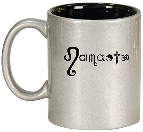Ceramic Coffee Tea Mug Cup Namaste Yoga (Silver)