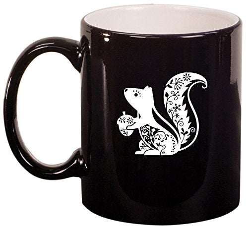 Ceramic Coffee Tea Mug Cup Fancy Squirrel (Black)