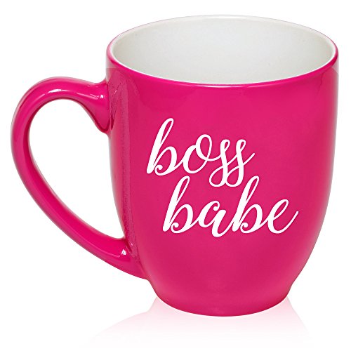 16 oz Large Bistro Mug Ceramic Coffee Tea Glass Cup Boss Babe (Hot Pink)