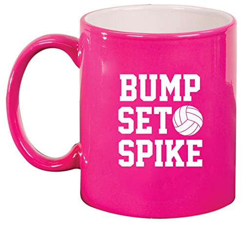 Ceramic Coffee Tea Mug Bump Set Spike Volleyball (Hot Pink)