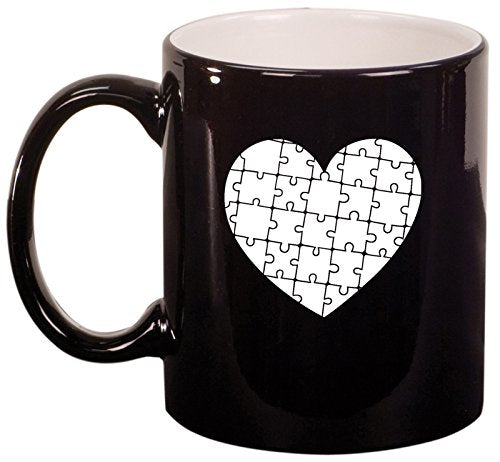 Ceramic Coffee Tea Mug Heart Puzzle Autism (Black)