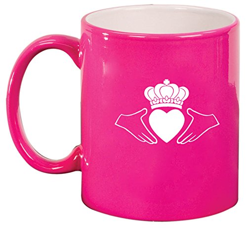 Ceramic Coffee Tea Mug Irish Claddagh (Hot Pink)