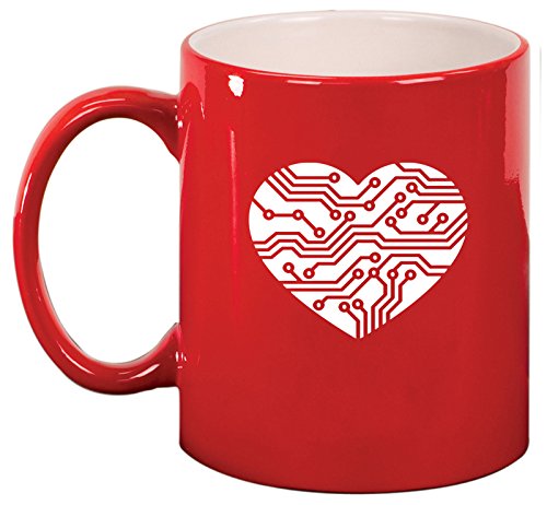 Ceramic Coffee Tea Mug Cup Heart Love Technology IT Computer (Red)