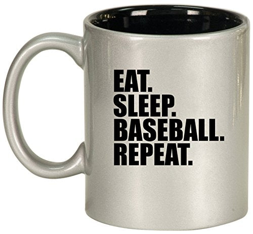 Ceramic Coffee Tea Mug Cup Eat Sleep Baseball Repeat (Silver)
