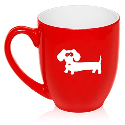 16 oz Large Bistro Mug Ceramic Coffee Tea Glass Cup Dachshund Cartoon (Red),MIP