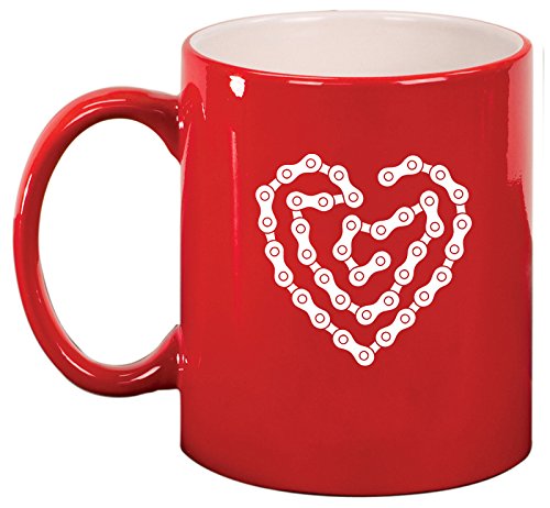 Ceramic Coffee Tea Mug Cup Heart Love Bike Chain (Red)