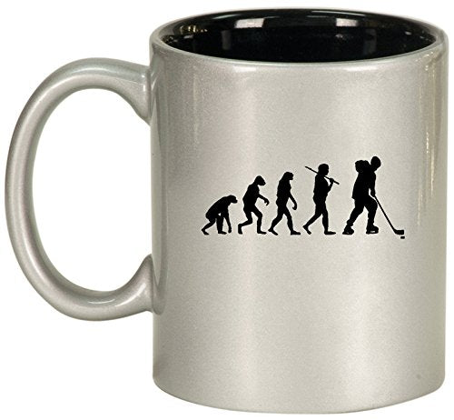 Ceramic Coffee Tea Mug Cup Evolution Hockey (Silver)