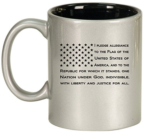 Ceramic Coffee Tea Mug Cup American Flag Pledge Of Allegiance (Silver)