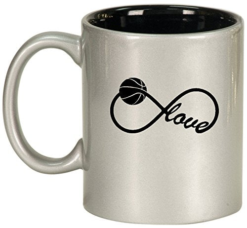 Ceramic Coffee Tea Mug Cup Infinite Infinity Love for Basketball (Silver)