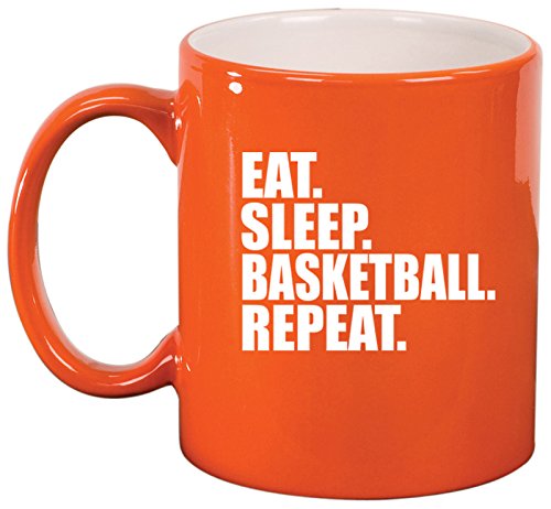 Ceramic Coffee Tea Mug Cup Eat Sleep Basketball Repeat (Orange)
