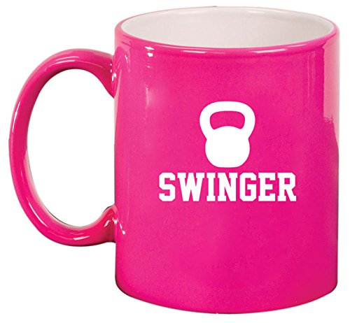 Ceramic Coffee Tea Mug Cup Swinger Kettlebell Funny Workout Fitness (Pink)