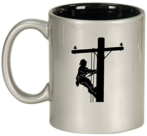 Ceramic Coffee Tea Mug Cup Lineman Electric Pole Climber (Silver)
