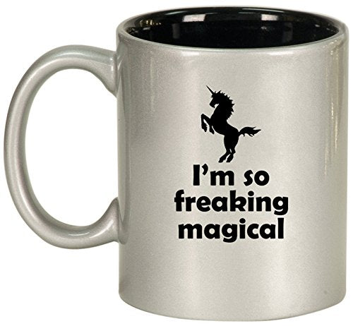 Ceramic Coffee Tea Mug Cup I'm So Freaking Magical Unicorn (Silver)