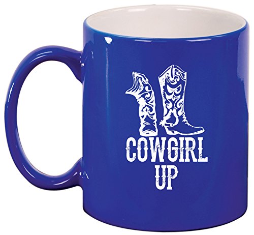 Ceramic Coffee Tea Mug Cup Cowgirl Up Boots (Blue)