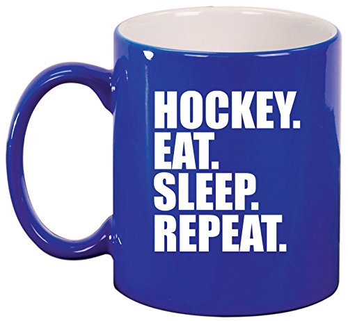 Ceramic Coffee Tea Mug Hockey Eat Sleep Repeat (Blue)