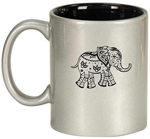 Ceramic Coffee Tea Mug Cup Festive Elephant (Silver)