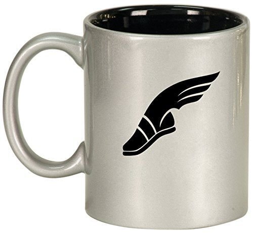 Ceramic Coffee Tea Mug Track and Field Wing Shoe (Silver)
