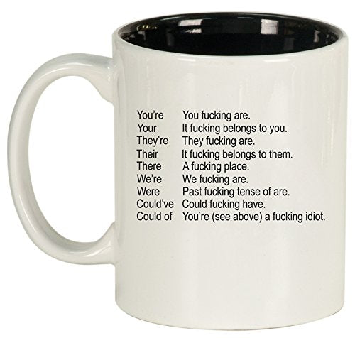 Ceramic Coffee Tea Mug Cup Funny Grammar Key (White)