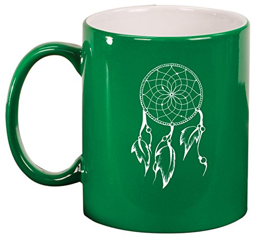 Ceramic Coffee Tea Mug Cup Dreamcatcher with Feathers (Green)