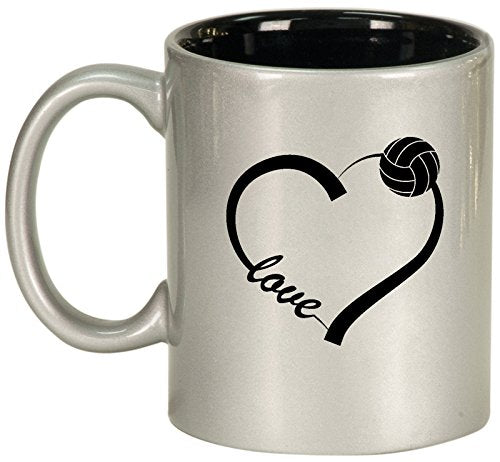 Ceramic Coffee Tea Mug Cup Love Heart Volleyball (Silver)