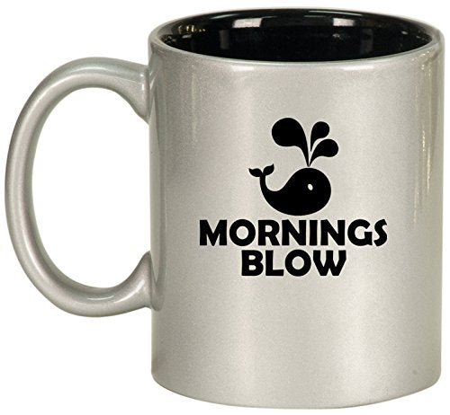 Ceramic Coffee Tea Mug Cup Mornings Blow Funny Whale (Silver)