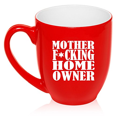 16 oz Large Bistro Mug Ceramic Coffee Tea Glass Cup Mother F ing Home Owner House Warming (Red)