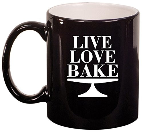 Ceramic Coffee Tea Mug Cup Live Love Bake (Black)