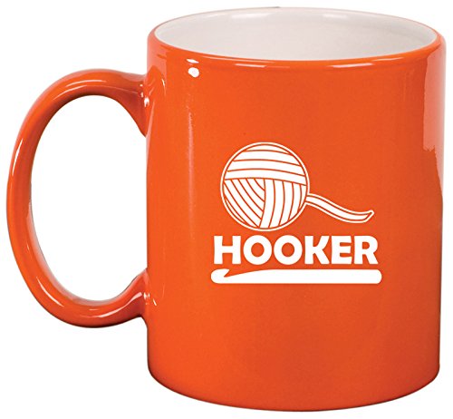 Ceramic Coffee Tea Mug Cup Funny Crochet Hooker (Orange)