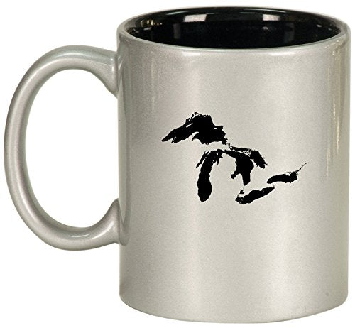 Ceramic Coffee Tea Mug Cup Great Lakes Michigan (Silver)