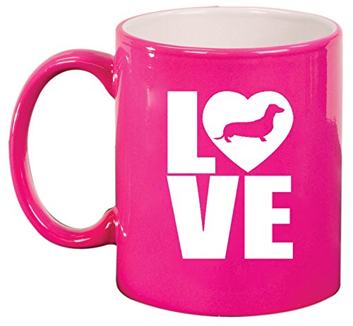 Ceramic Coffee Tea Mug Cup LOVE Dachshund (Pink)