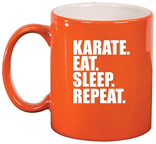Ceramic Coffee Tea Mug Cup Karate Eat Sleep Repeat (Orange)