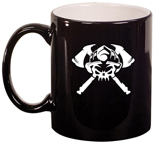 Ceramic Coffee Tea Mug Cup Firefighter Skull (Black)