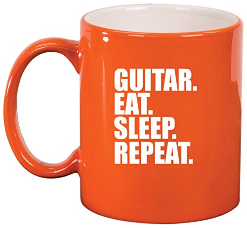 Ceramic Coffee Tea Mug Guitar Eat Sleep Repeat (Orange)